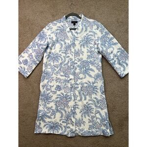 Miss Elaine Women's Quilted Floral 3/4-Sleeve Robe - Blue Floral-Medium Pockets